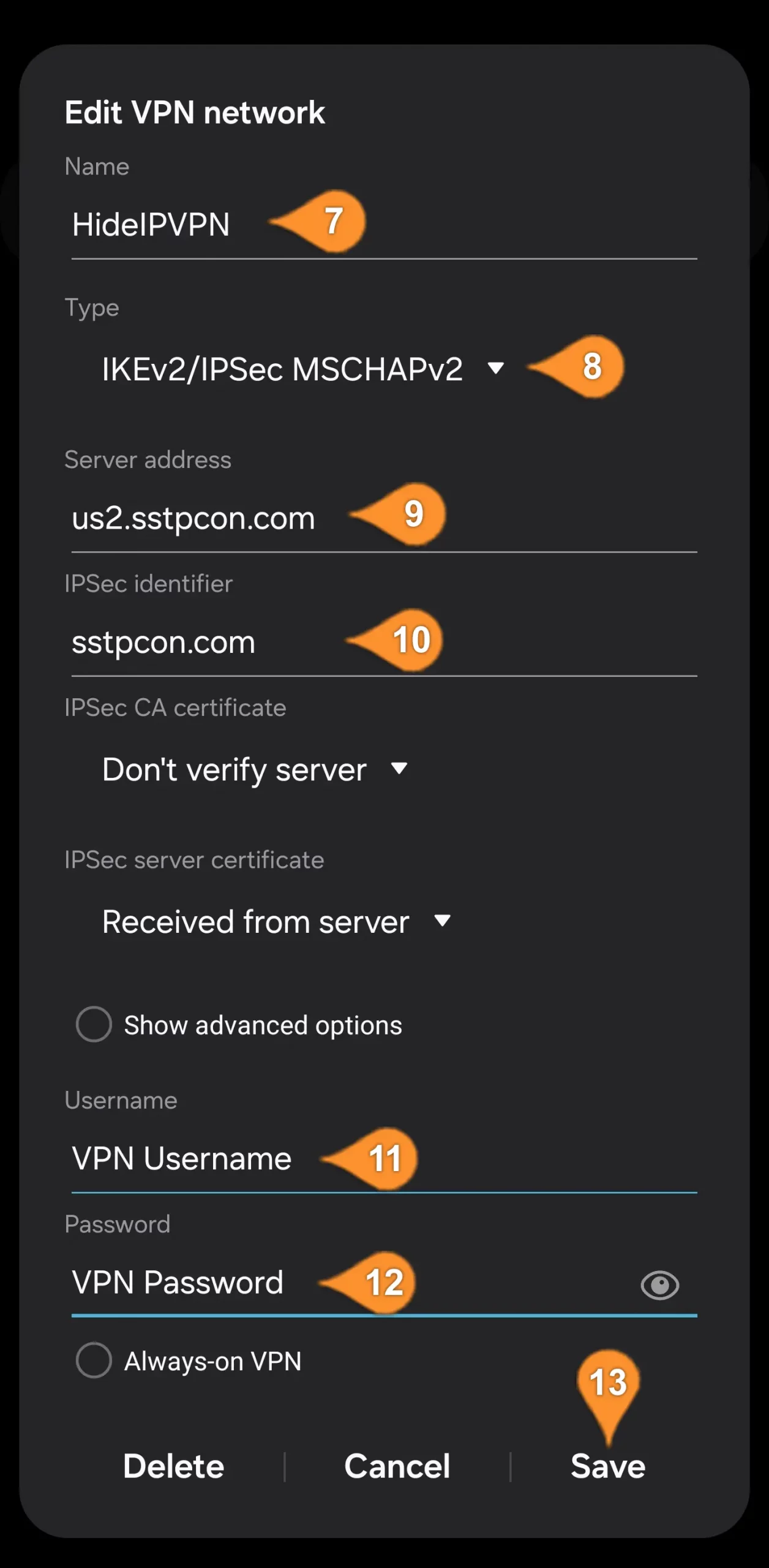 Configure IKEv2 - Edit VPN Network